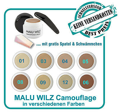 Malu Wilz Camouflage Make Up 6g Verschiedene Farben& Spatel & Schwamm& 2 Proben